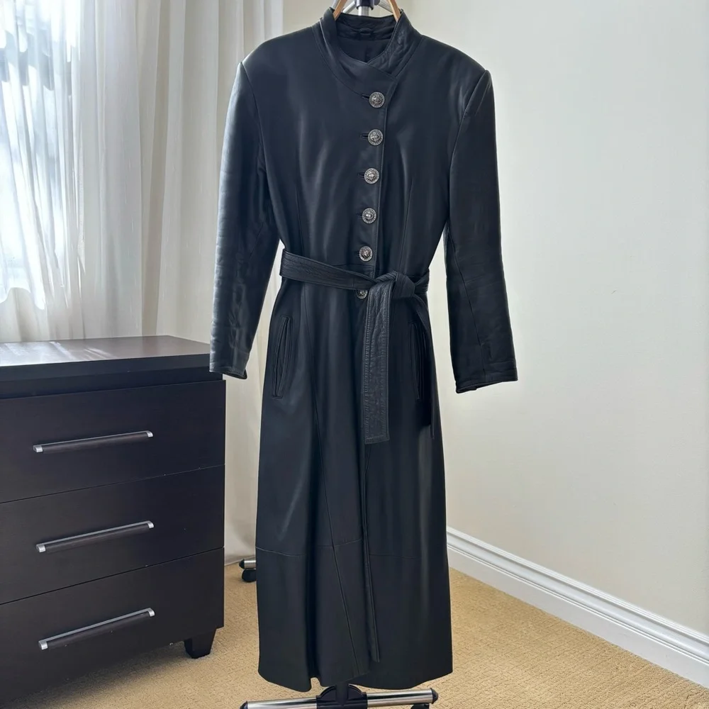Linea Pelle Oryan Long Leather Coat * Vintage * Size Small - Picture 2 of 16